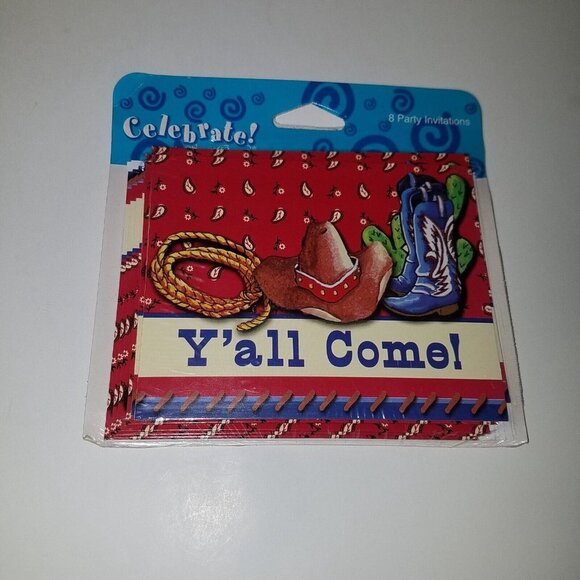 VTG NEW 2 Packages Western Cowboy Party Invitations Lot Celebrate Y'all Come NOS - Picture 2 of 4